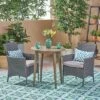 Bruna 3pc Wood & Wicker Bistro Set - Gray/Gray - Christopher Knight Home