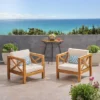 Brava 2pk Acacia Wood Club Chairs Teak/Beige - Christopher Knight Home