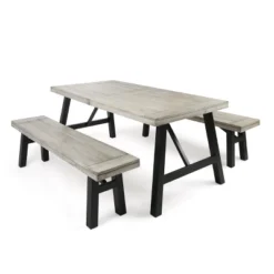 Boracay 3pc Laminated Acacia Picnic Set - Light Gray - Christopher Knight Home
