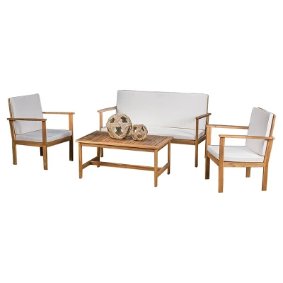 Luciano 4pc Acacia Wood Patio Chat Set With Cushions - Brown Patina - Christopher Knight Home 1 Luciano 4pc Acacia Wood Patio Chat Set With Cushions - Brown Patina - Christopher Knight Home