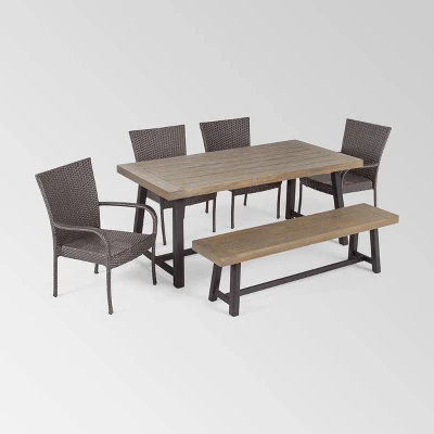 Baxley 6pc Acacia Dining Set With Bench - Sandblast Gray/Gray - Christopher Knight Home 1 Baxley 6pc Acacia Dining Set With Bench - Sandblast Gray/Gray - Christopher Knight Home