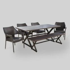 Isola 6pc Aluminum And Wicker Dining Set - Brown - Christopher Knight Home