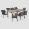 Espanola 9pc Wood And Wicker Dining Set Dark Brown/Multibrown - Christopher Knight Home