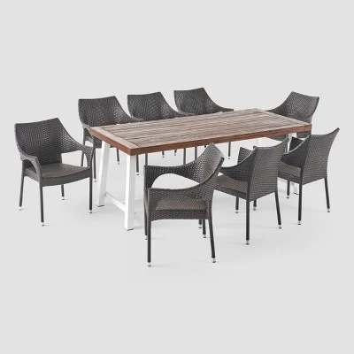 Espanola 9pc Wood And Wicker Dining Set Dark Brown/Multibrown - Christopher Knight Home 1 Espanola 9pc Wood And Wicker Dining Set Dark Brown/Multibrown - Christopher Knight Home