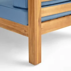 2pk Oana Outdoor Acacia Wood Left Arm Loveseat & Coffee Table With Cushion Teak/Blue - Christopher Knight Home -Knight Outdoor Cheap Store GUEST 050c8f12 3a21 4382 8062 7f2c5cdc897d