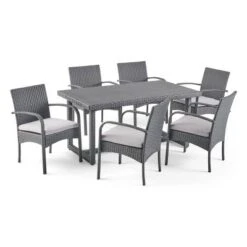 Harlowe 7pc Wicker Dining Set - Gray/Gray - Christopher Knight Home