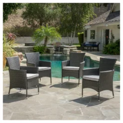 Malta Set Of 4 Wicker Patio Dining Chair With Cushions - Gray - Christopher Knight Home
