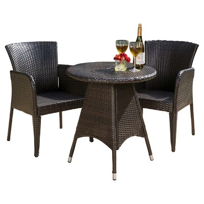 Brayden 3pc Wicker Patio Bistro Set - Brown - Christopher Knight Home 1 Brayden 3pc Wicker Patio Bistro Set - Brown - Christopher Knight Home