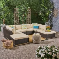 Santa Rosa 8pc Wicker Sectional Sofa Set - Brown/Beige - Christopher Knight Home -Knight Outdoor Cheap Store GUEST 0caeb46f 6ac8 4307 9096 2a49cc97698d