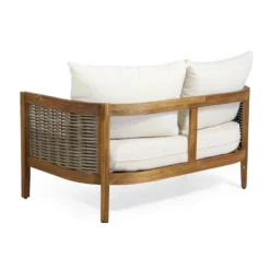 Burchett Outdoor Acacia Wood 4 Seater Chat Set With Cushions - Teak/Brown/Beige - Christopher Knight Home -Knight Outdoor Cheap Store GUEST 0e059835 9b90 4829 a871 a4d913e82a97