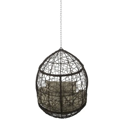 Castaic Indoor/Outdoor Wicker Hanging Chair With 8' Chain - Brown/Khaki - Christopher Knight Home 4 Castaic Indoor/Outdoor Wicker Hanging Chair With 8' Chain - Brown/Khaki - Christopher Knight Home - Image 4