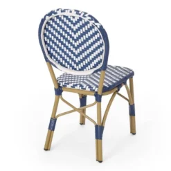 Picardy 3pc Outdoor Aluminum French Bistro Set - Navy/White/Bamboo - Christopher Knight Home -Knight Outdoor Cheap Store GUEST 1116bb6b 223c 4d7d 81dc a2e43c58a0d9