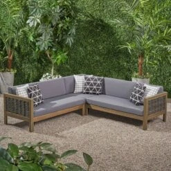 Linwood 3pc Wood And Wicker Sectional Sofa Set - Christopher Knight Home -Knight Outdoor Cheap Store GUEST 131b21c6 1a7d 4ed3 9335 c5819d3c15d6