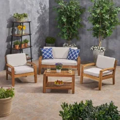 4pc Grenada Acacia Patio Chat Set With Sunbrella Cushions - Christopher Knight Home -Knight Outdoor Cheap Store GUEST 1403ea02 f977 4aad 8088 afb81c1ef4fd