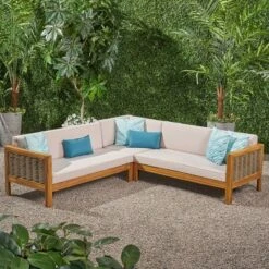Linwood 3pc Wood And Wicker Sectional Sofa Set - Christopher Knight Home -Knight Outdoor Cheap Store GUEST 145aa75c 1b85 4bc7 99c9 f3b3dcd0d859