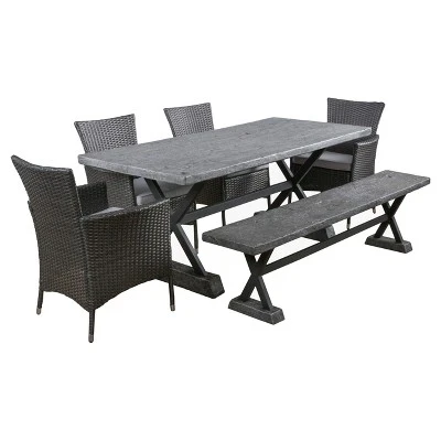 Ponza 6pc Rectangle Wicker & Light Weight Concrete Patio Dining Set - Gray - Christopher Knight Home 1 Ponza 6pc Rectangle Wicker & Light Weight Concrete Patio Dining Set - Gray - Christopher Knight Home