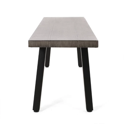 Pointe Outdoor Modern Industrial Aluminum Dining Bench - Gray/Matte Black - Christopher Knight Home 2 Pointe Outdoor Modern Industrial Aluminum Dining Bench - Gray/Matte Black - Christopher Knight Home - Image 2