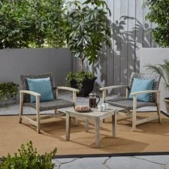 3pc Hampton Wood And Wicker Patio Set - Christopher Knight Home -Knight Outdoor Cheap Store GUEST 192a53d4 c261 433f 97b2 8cbfc2ff990d