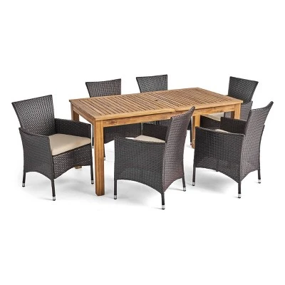 Nadia 7pc Wood & Wicker Expandable Patio Dining Set - Natural/Brown/Beige - Christopher Knight Home 1 Nadia 7pc Wood & Wicker Expandable Patio Dining Set - Natural/Brown/Beige - Christopher Knight Home