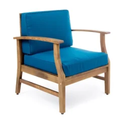 Perla 2pk Acacia Wood Club Chairs - Teak/Blue - Christopher Knight Home -Knight Outdoor Cheap Store GUEST 1db82129 6723 4c0d b277 bf00237032ae