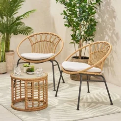 Specter 3pc Patio Wicker Chat Set - Light Brown/Beige/Black - Christopher Knight Home
