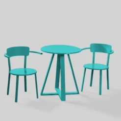 Haiti 3pc Iron Patio Bistro Set - Matte Teal - Christopher Knight Home