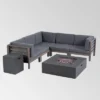 Oana 7pc Acacia V-Shaped Sectional Sofa With Fire Pit Set - Gray/Dark Gray - Christopher Knight Home