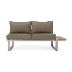 Sterling 4pc Outdoor Aluminum V Shaped 5 Seater Sofa With Cushions - Khaki/Natural - Christopher Knight Home -Knight Outdoor Cheap Store GUEST 20466cb6 8642 468a b4f1 bfcc7d873aa6