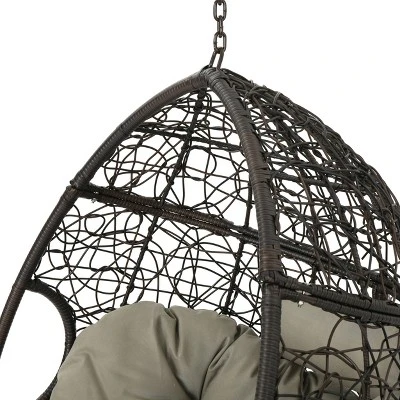Kyle Indoor/Outdoor Hanging Basket Chair - Brown/Khaki - Christopher Knight Home 5 Kyle Indoor/Outdoor Hanging Basket Chair - Brown/Khaki - Christopher Knight Home - Image 5