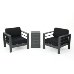 Cape Coral 3pc Aluminum Chat Set - Gray/Dark Gray - Christopher Knight Home