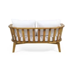 Solano Outdoor Wooden Loveseat With Cushions - White/Teak - Christopher Knight Home -Knight Outdoor Cheap Store GUEST 22bb9543 e13e 42ee 89a3 90f137f0f8a6 1