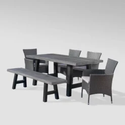 Sina 6pc Wicker And Light Weight Concrete Dining Set - Gray/Silver - Christopher Knight Home