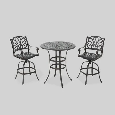 Alfresco 3pc Cast Aluminum Patio Bar Set Bronze - Christopher Knight Home 1 Alfresco 3pc Cast Aluminum Patio Bar Set Bronze - Christopher Knight Home