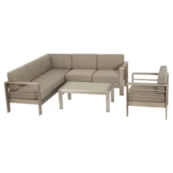 Cape Coral 5pc Aluminum Sofa Set With Cushions - Khaki - Christopher Knight Home