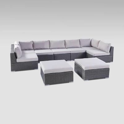 Santa Rosa 9pc Wicker Sectional Seating Set - Gray/Silver - Christopher Knight Home 1 Santa Rosa 9pc Wicker Sectional Seating Set - Gray/Silver - Christopher Knight Home