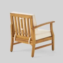 Driscoll 7pc Acacia Wood Chat Set With Fire Pit - Teak/Cream/Brown - Christopher Knight Home -Knight Outdoor Cheap Store GUEST 25bed994 ae7d 4a78 bbb2 8e9e5b980c00