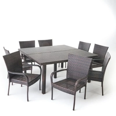Fiona 9pc Wicker Dining Set - Brown - Christopher Knight Home 1 Fiona 9pc Wicker Dining Set - Brown - Christopher Knight Home