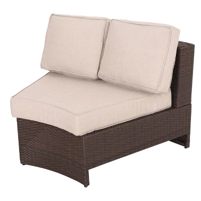 Madras Tortuga 8pc Wicker 1/2 Round Seating Set With Ice Bucket Ottoman - Brown/Beige - Christopher Knight Home 4 Madras Tortuga 8pc Wicker 1/2 Round Seating Set With Ice Bucket Ottoman - Brown/Beige - Christopher Knight Home - Image 4