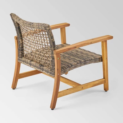 Augusta 5pc Wood & Wicker Chat Set With Fire Pit - Natural/Gray/Dark Gray - Christopher Knight Home 2 Augusta 5pc Wood & Wicker Chat Set With Fire Pit - Natural/Gray/Dark Gray - Christopher Knight Home - Image 2