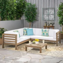 Oana 4pc Acacia Wood Patio Sectional Chat Set W/ Cushions - Christopher Knight Home -Knight Outdoor Cheap Store GUEST 2a5dc45b 98cb 4ca7 873f e61a73ff6f82