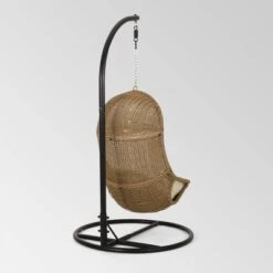 Ripley Outdoor Wicker Hanging Chair With Stand - Light Brown/Beige - Christopher Knight Home -Knight Outdoor Cheap Store GUEST 2c0de9f9 f8fa 4ad0 9ef7 673c04d530bc