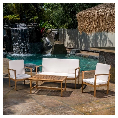 Luciano 4pc Acacia Wood Patio Chat Set With Cushions - Brown Patina - Christopher Knight Home 2 Luciano 4pc Acacia Wood Patio Chat Set With Cushions - Brown Patina - Christopher Knight Home - Image 2