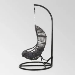 Crumpton Outdoor Wicker Hanging Chair With Stand - Gray/Dark Gray - Christopher Knight Home -Knight Outdoor Cheap Store GUEST 2f8851e8 93d0 46af 940a a6c3d6085eb7