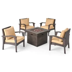 Keana 5pc Faux Rattan Club Chair & Fire Pit Chat Set - Christopher Knight Home -Knight Outdoor Cheap Store GUEST 3085d097 9d87 40f2 9ed7 b9f2c98d20bc