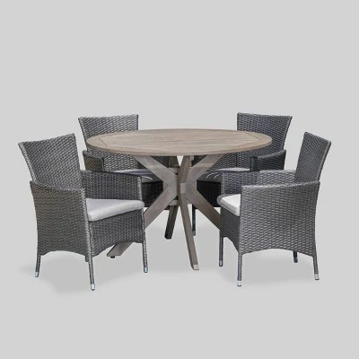 Cedros 5pc Acacia Wood And Wicker Dining Set - Christopher Knight Home 1 Cedros 5pc Acacia Wood And Wicker Dining Set - Christopher Knight Home