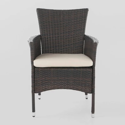 Ellie 3pc Acacia Wood Wicker Bistro Set - Brown/Beige - Christopher Knight Home 3 Ellie 3pc Acacia Wood Wicker Bistro Set - Brown/Beige - Christopher Knight Home - Image 3