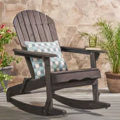 Malibu Acacia Wood Adirondack Rocking Chair Dark Gray - Christopher Knight Home