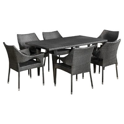 Cliff 7pc Wicker Patio Dining Set - Gray - Christopher Knight Home 1 Cliff 7pc Wicker Patio Dining Set - Gray - Christopher Knight Home