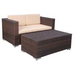 Murano 2pc Aluminum Patio Chat Set With Cushions - Brown - Christopher Knight Home