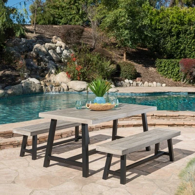 Carlisle 3pc Rustic Wood Patio Dining Set - Christopher Knight Home 5 Carlisle 3pc Rustic Wood Patio Dining Set - Christopher Knight Home - Image 5